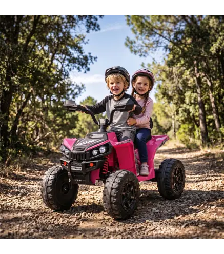 Quad Eléctrico Niños 24V 2 Plazas 2 Motores 120 W Batería de Litio Suspensión Arranque Suave 4-6 km/h 3-8 Años Rosa