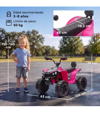 Quad Eléctrico Niños 24V 2 Plazas 2 Motores 120 W Batería de Litio Suspensión Arranque Suave 4-6 km/h 3-8 Años Rosa