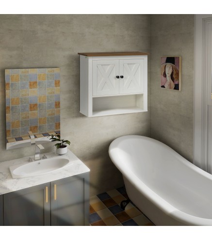 Armario de Pared para Baño Mueble de Baño Colgar con 2 Puertas y Estantes de Almacenamiento 60x19,5x52,5 cm Blanco
