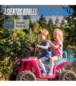 Quad Eléctrico Niños 24V 2 Plazas 2 Motores 120 W Batería de Litio Suspensión Arranque Suave 4-6 km/h 3-8 Años Rosa