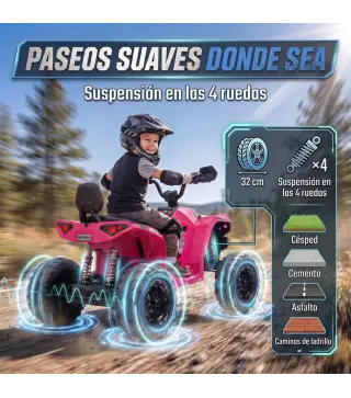 Quad Eléctrico Niños 24V 2 Plazas 2 Motores 120 W Batería de Litio Suspensión Arranque Suave 4-6 km/h 3-8 Años Rosa