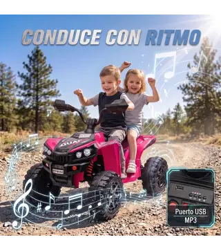 Quad Eléctrico Niños 24V 2 Plazas 2 Motores 120 W Batería de Litio Suspensión Arranque Suave 4-6 km/h 3-8 Años Rosa