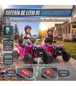 Quad Eléctrico Niños 24V 2 Plazas 2 Motores 120 W Batería de Litio Suspensión Arranque Suave 4-6 km/h 3-8 Años Rosa