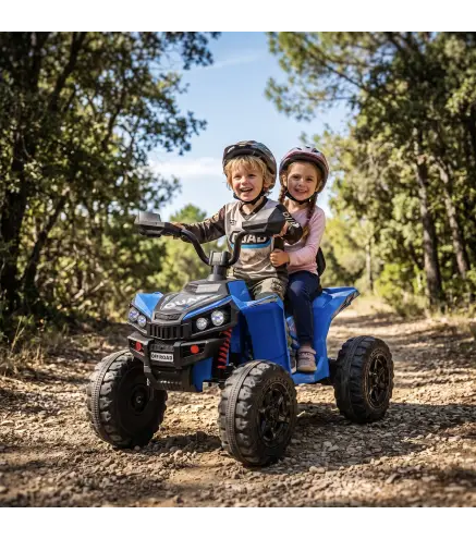 Quad Eléctrico Niños 24V 2 Plazas 2 Motores 120 W Batería de Litio Suspensión Arranque Suave 4-6 km/h 3-8 Años Azul