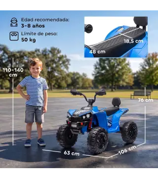 Quad Eléctrico Niños 24V 2 Plazas 2 Motores 120 W Batería de Litio Suspensión Arranque Suave 4-6 km/h 3-8 Años Azul