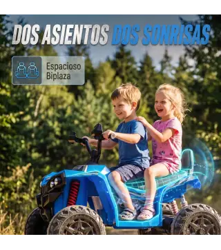 Quad Eléctrico Niños 24V 2 Plazas 2 Motores 120 W Batería de Litio Suspensión Arranque Suave 4-6 km/h 3-8 Años Azul