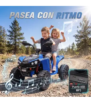 Quad Eléctrico Niños 24V 2 Plazas 2 Motores 120 W Batería de Litio Suspensión Arranque Suave 4-6 km/h 3-8 Años Azul