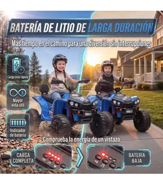 Quad Eléctrico Niños 24V 2 Plazas 2 Motores 120 W Batería de Litio Suspensión Arranque Suave 4-6 km/h 3-8 Años Azul