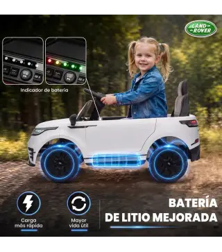 Coche Eléctrico SUV Niños Licencia Range Rover Velar 12V Control Remoto Batería Litio Motores Suspensión 2-4Años Blanco
