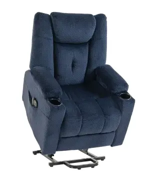 Sillón Relax Reclinable Eléctrico Levanta Personas Mayores con Masaje Calor Portavasos Mando Bolsillos Azul Oscuro