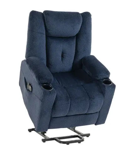 Sillón Relax Reclinable Eléctrico Levanta Personas Mayores con Masaje Calor Portavasos Mando Bolsillos Azul Oscuro