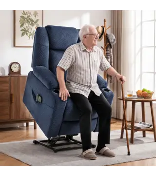 Sillón Relax Reclinable Eléctrico Levanta Personas Mayores con Masaje Calor Portavasos Mando Bolsillos Azul Oscuro