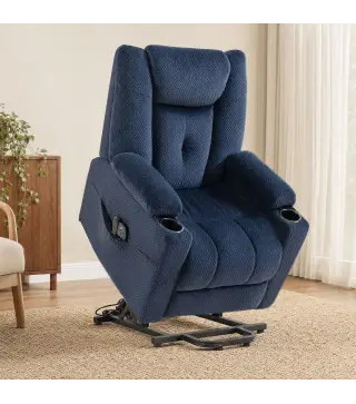 Sillón Relax Reclinable Eléctrico Levanta Personas Mayores con Masaje Calor Portavasos Mando Bolsillos Azul Oscuro