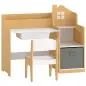 Escritorio Infantil con Silla con Caja de Tela Cajón 2 Compartimentos Estantes para Estudiar Dibujar 3-8 Años Natural