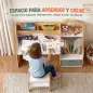 Escritorio Infantil con Silla con Caja de Tela Cajón 2 Compartimentos Estantes para Estudiar Dibujar 3-8 Años Natural