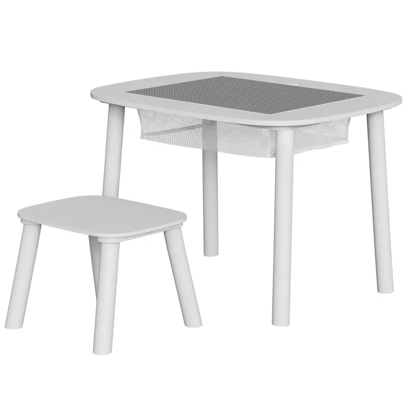 Mesa Infantil con Silla con Superficie para Bloques y Bolsa de Malla Bajo Mesa Montessori para Niños de 3-6 Años Blanco Mesa Infantil con Silla con Superficie para Bloques y Bolsa de Malla Bajo Mesa Montessori para Niños de 3-6 Años Blanco