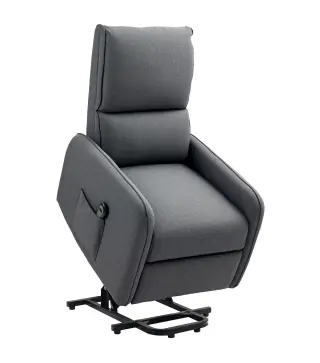 Sillón Relax Reclinable Eléctrico Levanta Personas de Tela Lino Control Remoto Asiento con Muelles Reposapiés Gris