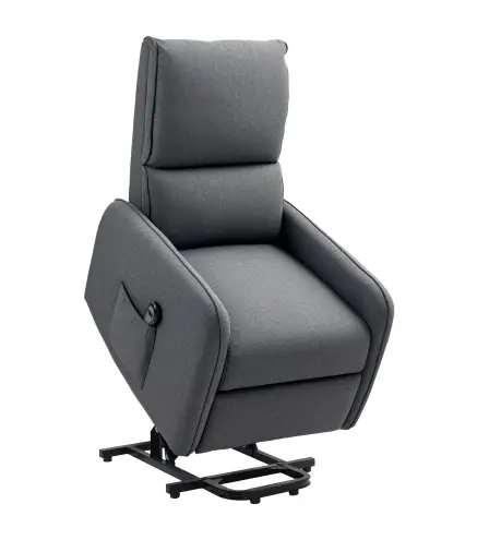 Sillón Relax Reclinable Eléctrico Levanta Personas de Tela Lino Control Remoto Asiento con Muelles Reposapiés Gris