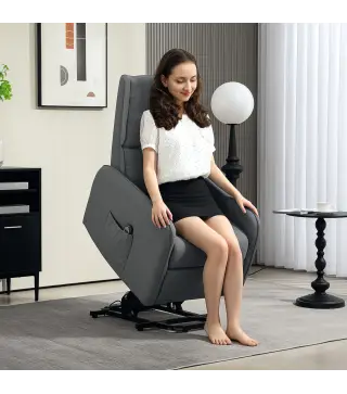 Sillón Relax Reclinable Eléctrico Levanta Personas de Tela Lino Control Remoto Asiento con Muelles Reposapiés Gris