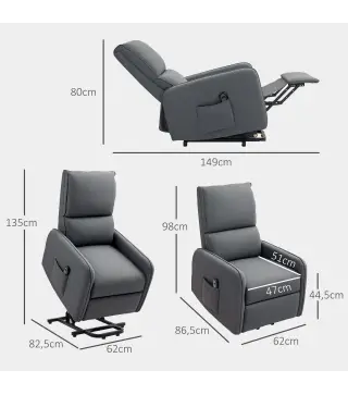 Sillón Relax Reclinable Eléctrico Levanta Personas de Tela Lino Control Remoto Asiento con Muelles Reposapiés Gris
