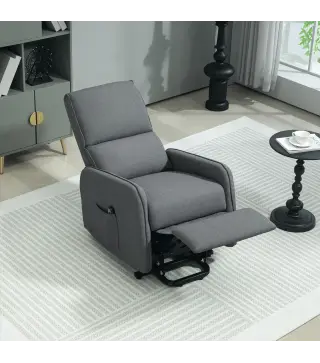 Sillón Relax Reclinable Eléctrico Levanta Personas de Tela Lino Control Remoto Asiento con Muelles Reposapiés Gris