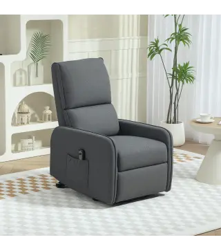 Sillón Relax Reclinable Eléctrico Levanta Personas de Tela Lino Control Remoto Asiento con Muelles Reposapiés Gris