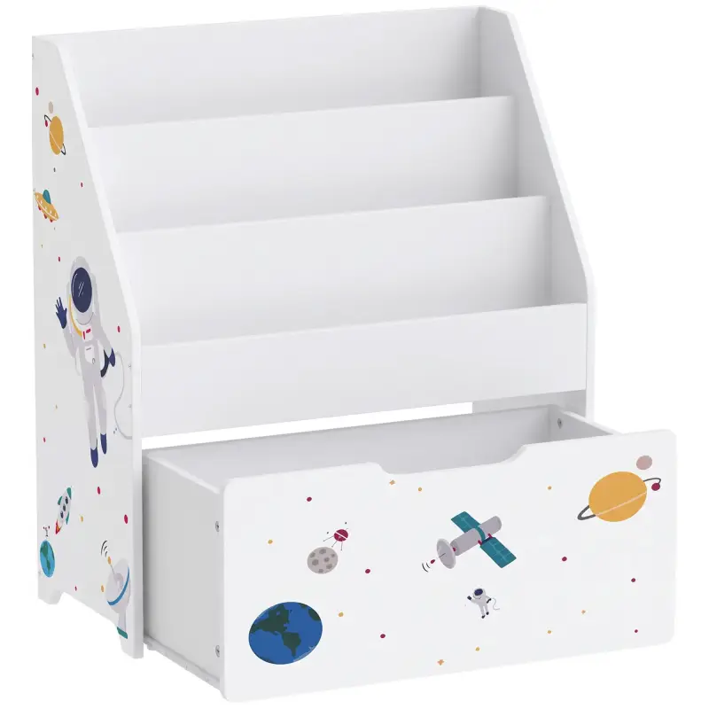 Librería Infantil con Cajón Móvil y 3 Estantes Estantería para Libros Diseño de Espacio Montessori 3 a 8 Años Blanco