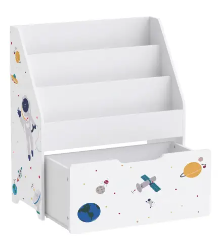 Librería Infantil con Cajón Móvil y 3 Estantes Estantería para Libros Diseño de Espacio Montessori 3 a 8 Años Blanco