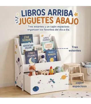 Librería Infantil con Cajón Móvil y 3 Estantes Estantería para Libros Diseño de Espacio Montessori 3 a 8 Años Blanco