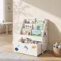 Librería Infantil con Cajón Móvil y 3 Estantes Estantería para Libros Diseño de Espacio Montessori 3 a 8 Años Blanco