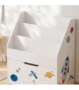 Librería Infantil con Cajón Móvil y 3 Estantes Estantería para Libros Diseño de Espacio Montessori 3 a 8 Años Blanco