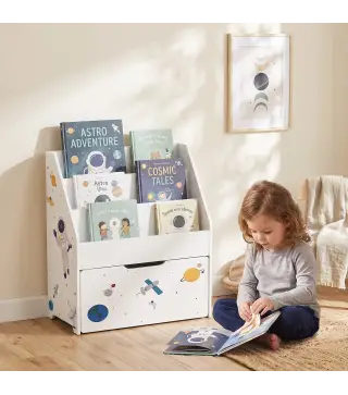 Librería Infantil con Cajón Móvil y 3 Estantes Estantería para Libros Diseño de Espacio Montessori 3 a 8 Años Blanco
