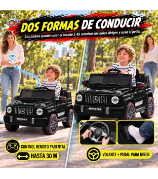 Coche Eléctrico Niños 12V Mercedes-AMG G63 Control Remoto 2 Motores Suspensión Trasera Arranque Suave Música Negro