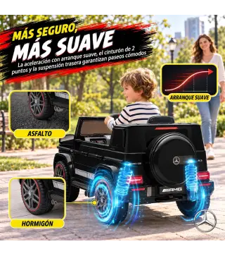 Coche Eléctrico Niños 12V Mercedes-AMG G63 Control Remoto 2 Motores Suspensión Trasera Arranque Suave Música Negro