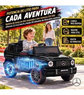 Coche Eléctrico Niños 12V Mercedes-AMG G63 Control Remoto 2 Motores Suspensión Trasera Arranque Suave Música Negro