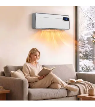 Calefactor Eléctrico Cerámico de Pared 2000W con WiFi App 3 Modos Pantalla LED Temporizador Mando a Distancia Blanco