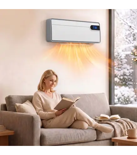 Calefactor Eléctrico Cerámico de Pared 2000W con WiFi App 3 Modos Pantalla LED Temporizador Mando a Distancia Blanco