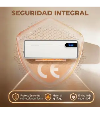 Calefactor Eléctrico Cerámico de Pared 2000W con WiFi App 3 Modos Pantalla LED Temporizador Mando a Distancia Blanco