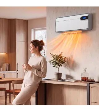 Calefactor Eléctrico Cerámico de Pared 2000W con WiFi App 3 Modos Pantalla LED Temporizador Mando a Distancia Blanco