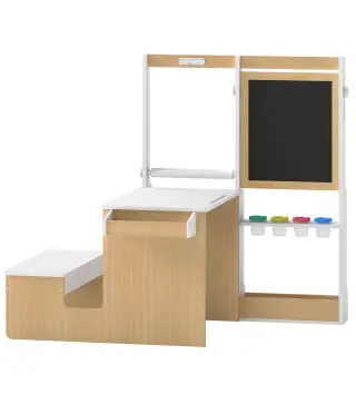 Mesa Infantil con Silla 5 en 1 con Pizarra Negra/Blanca y Rollo de Papel Almacenaje 4 Vasos de Pintura 3-8 Años Blanco