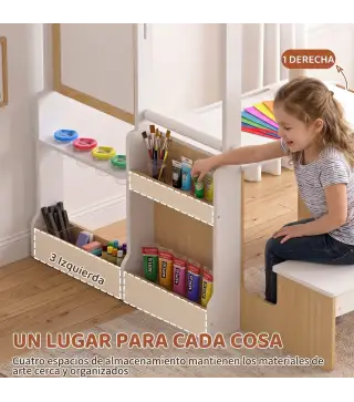 Mesa Infantil con Silla 5 en 1 con Pizarra Negra/Blanca y Rollo de Papel Almacenaje 4 Vasos de Pintura 3-8 Años Blanco
