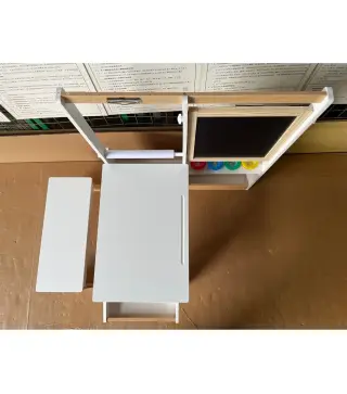 Mesa Infantil con Silla 5 en 1 con Pizarra Negra/Blanca y Rollo de Papel Almacenaje 4 Vasos de Pintura 3-8 Años Blanco