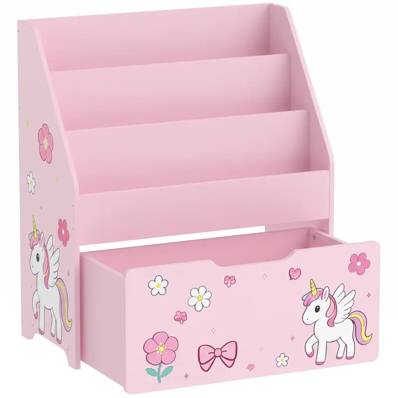 Librería Infantil con Cajón Móvil y 3 Estantes Estantería para Libros Diseño de Unicornio Montessori 3 a 8 Años Rosa Librería Infantil con Cajón Móvil y 3 Estantes Estantería para Libros Diseño de Unicornio Montessori 3 a 8 Años Rosa