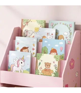 Librería Infantil con Cajón Móvil y 3 Estantes Estantería para Libros Diseño de Unicornio Montessori 3 a 8 Años Rosa