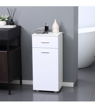 Armario Auxiliar de Baño Mueble de Baño de Suelo con Puerta Cajón y Estante Ajustable para Salón 35x30x77,5 cm Blanco