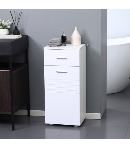 Armario Auxiliar de Baño Mueble de Baño de Suelo con Puerta Cajón y Estante Ajustable para Salón 35x30x77,5 cm Blanco
