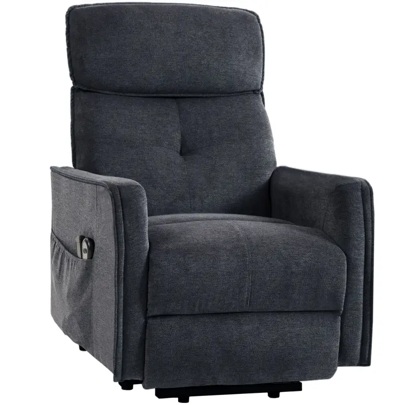 Sillón Relax Reclinable Eléctrico Levanta Personas con 2 Puntos Masaje Asiento con Muelles Reposapiés de Chenilla Negro