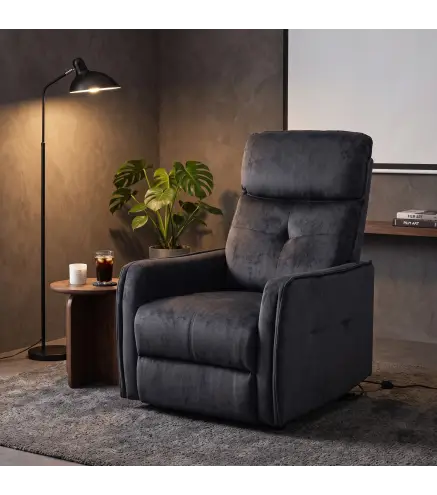 Sillón Relax Reclinable Eléctrico Levanta Personas con 2 Puntos Masaje Asiento con Muelles Reposapiés de Chenilla Negro