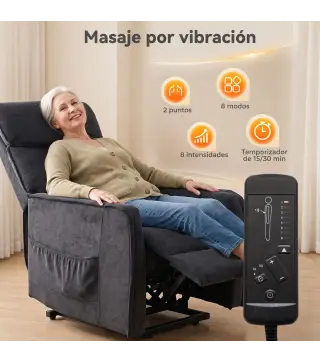 Sillón Relax Reclinable Eléctrico Levanta Personas con 2 Puntos Masaje Asiento con Muelles Reposapiés de Chenilla Negro