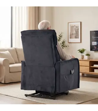 Sillón Relax Reclinable Eléctrico Levanta Personas con 2 Puntos Masaje Asiento con Muelles Reposapiés de Chenilla Negro